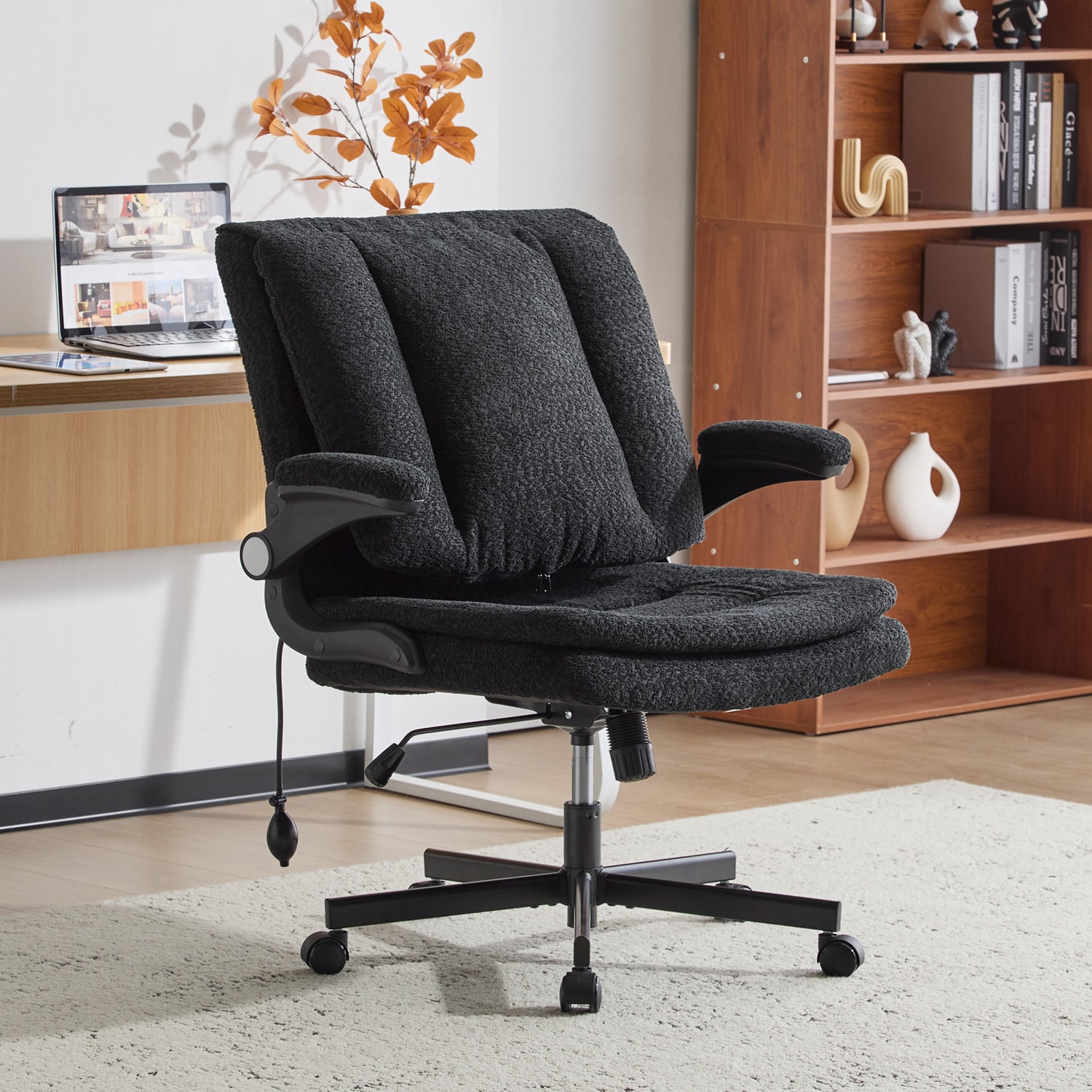 Ergonomic Office Chair With 2-in-1 Flip-Up Back, 25" Wide Seat, Airbag Lumbar Support, Flip-Up Armrests, Height Adjustable Towel Fabric Desk Chair_maomaolike.com